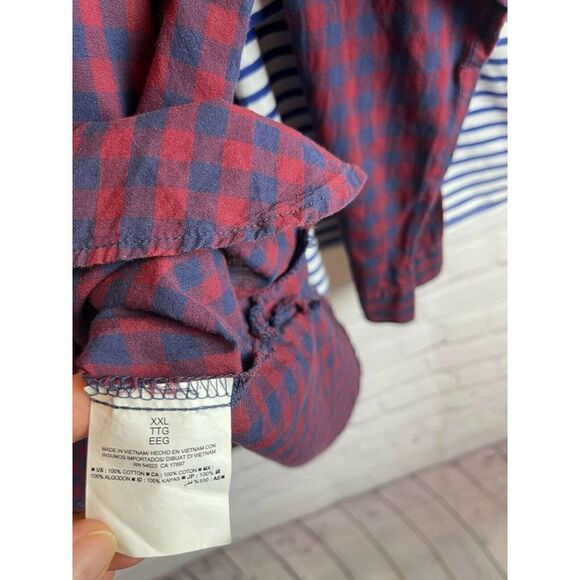 OLD NAVY set of 3 cream red blue check striped top tunic shirt long sleeve XXL - Picture 7 of 10